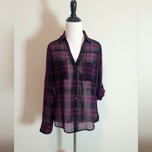 Express Purple Plaid Sheer Blouse
